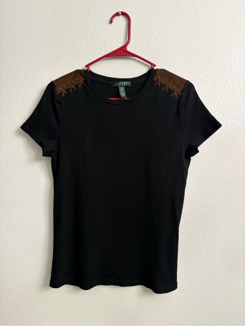 Ralph Lauren Black Short-Sleeve Tee with Brown Shoulder Accents